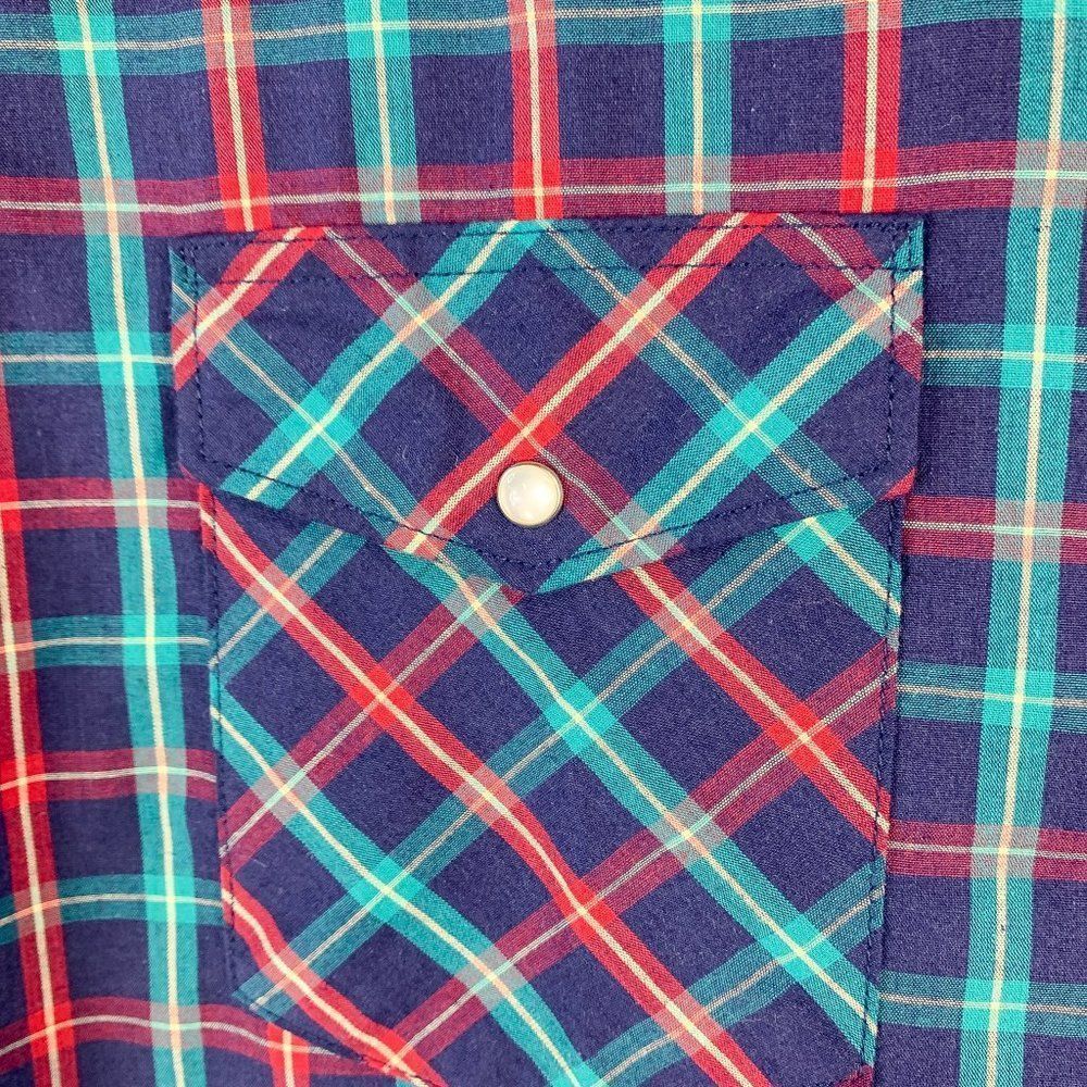 Wrangler Western Shirt Mens Large Blue‎ Red Plaid Pearl Snap Cowboy Ranch Farmer - Picture 3 of 12